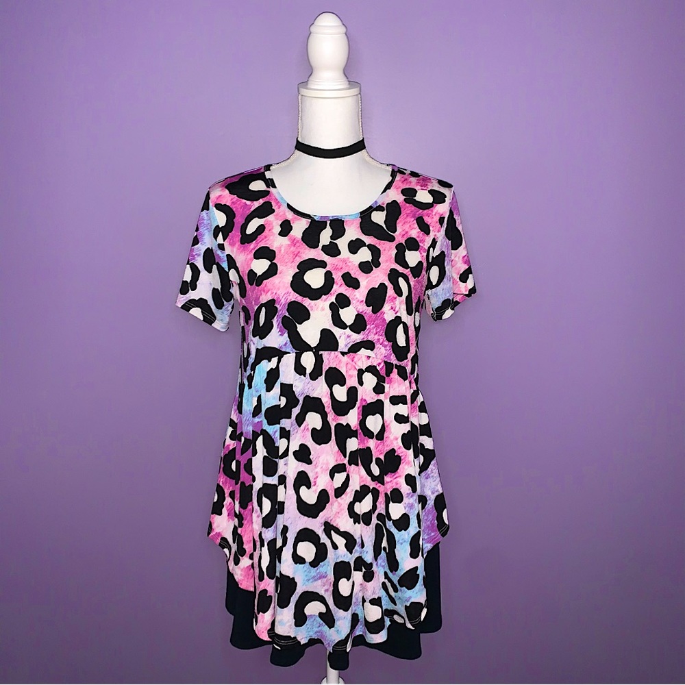 Boutique Colorful Leopard Babydoll Top